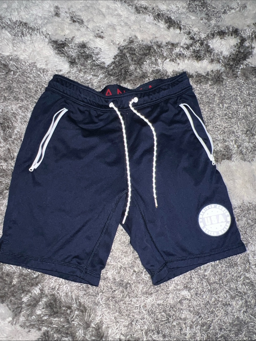 American Eagle Outfitters Navy Shorts with Red and Light Blue USA Patch